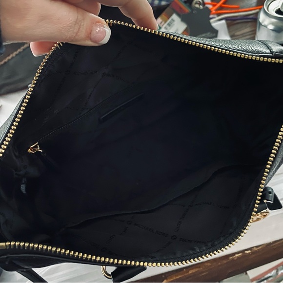 Michael Kors Carine Classic Black Medium Pebbled Genuine Leather Satchel Handbag - Picture 13 of 13